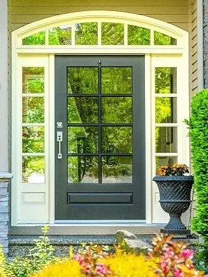 Black Door White Trim Beige Exterior Paint Color Scheme - Cumming GA - Kimberly Painting 300x400