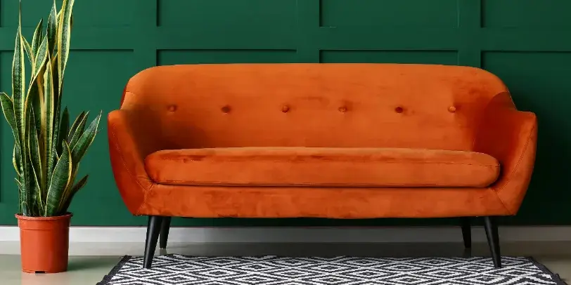 Bold Orange and Green Color Scheme with Accent Wall