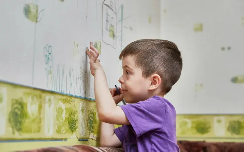 Child Drawing on Walls, Child-Friendly Interior Painting