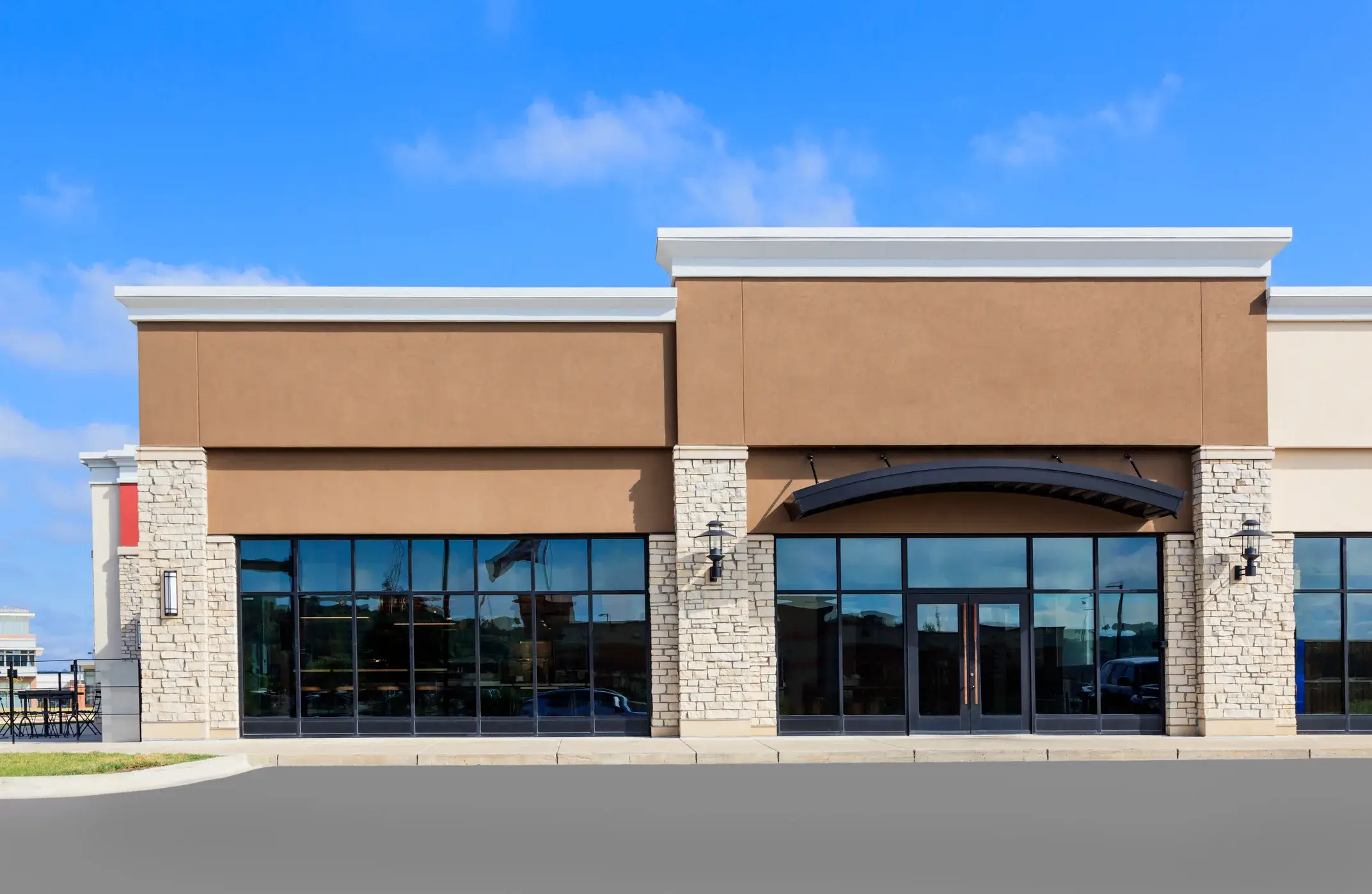 The front of a new commercial retail space ready for tenants