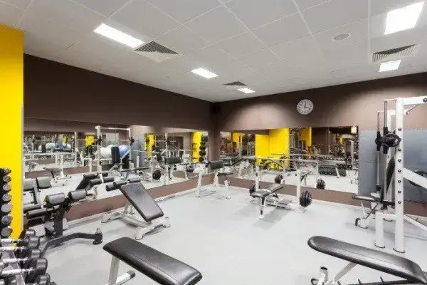 Commercial interior painters picked a dynamic color scheme for this fitness club in Buckhead, Georgia