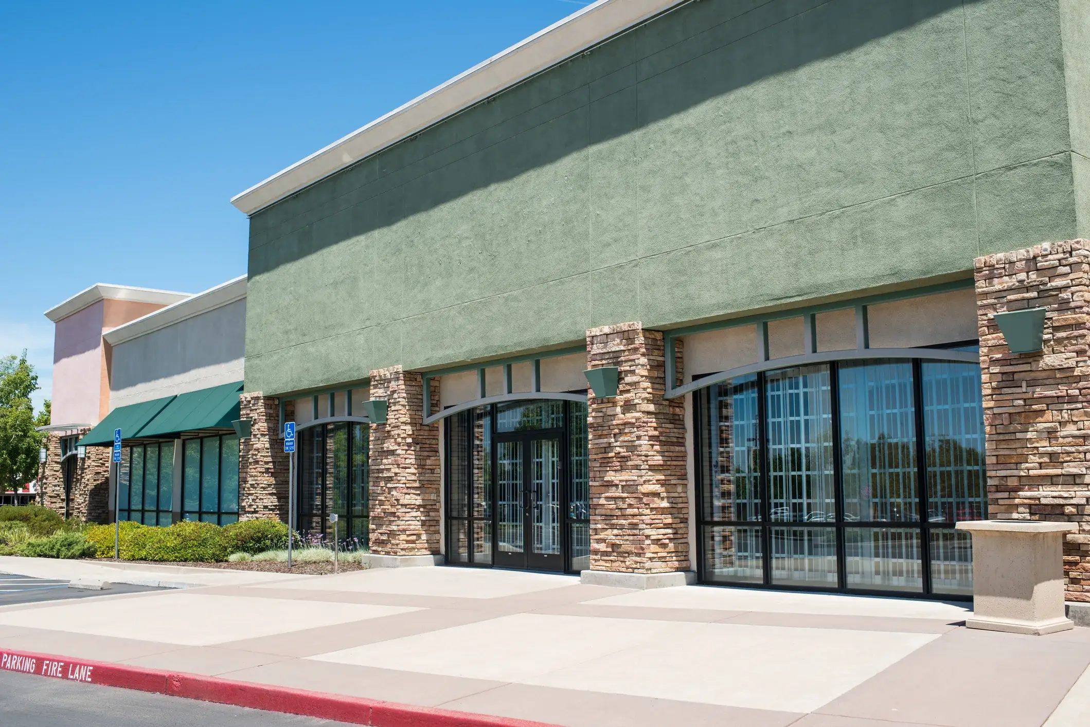 A freshly painted retail store entrance