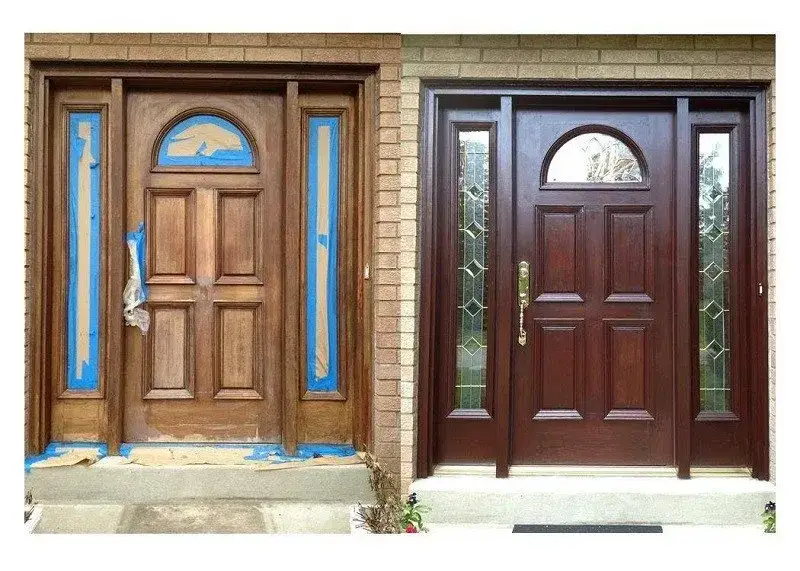 Door painting and repair near Buckhead, Atlanta: before and after door staining