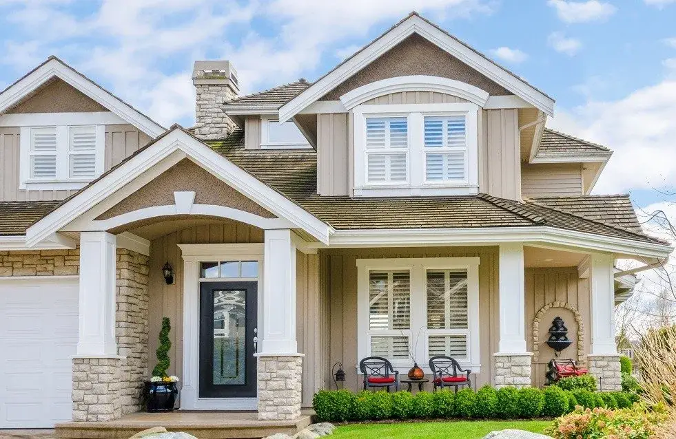 Exterior Paint Colors - Choose Exterior Paint Color Schemes - Tan House Black Door - Kimberly Painting - Cumming Georgia