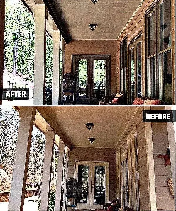 A front porch with new dark trim, Buckhead, Georgia