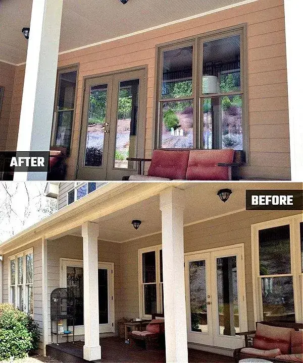 A front porch in its new exterior colors, Buckhead, Georgia