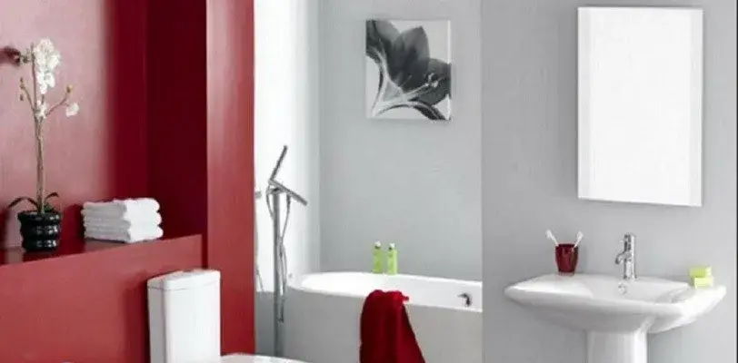 Gray and Red Bathroom Colors - Cumming GA - Kimberly Interior Painting 812x400