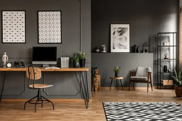 Home Office Paint Colors - Gray Walls with Wood Accents - Kimberly Painting of Atlanta GA