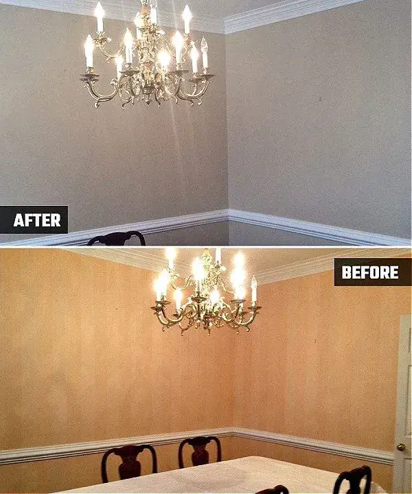 A dining room with the wallpaper removed and repainted, Buckhead, Georgia