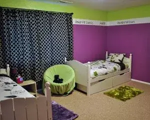Interior Painting Color Schemes - Cummings, GA - Bedroom with Green and Purple Stripes
