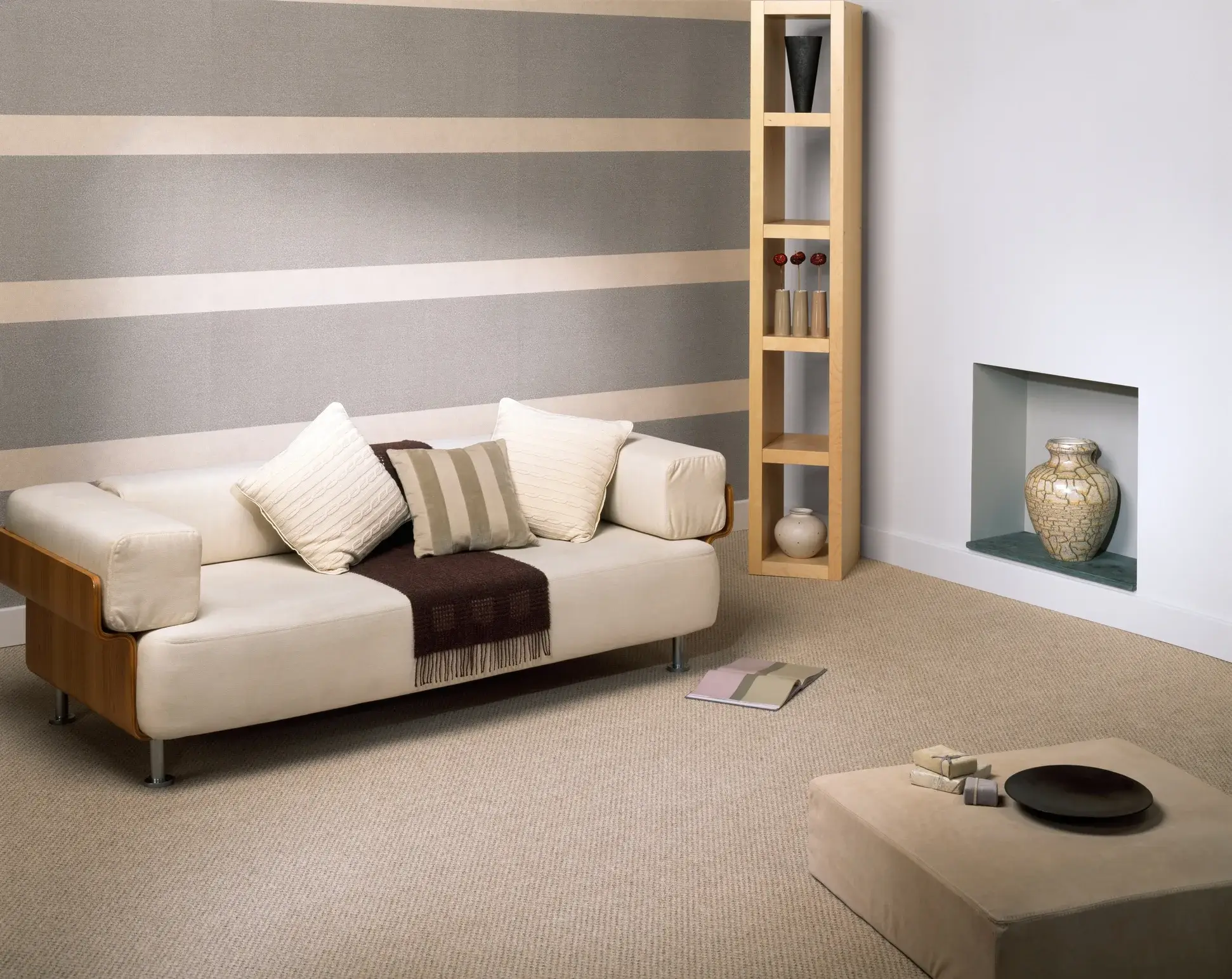 Gray and white striped interior walls