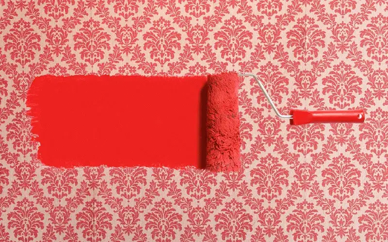 Painting Over Wallpaper - Red paint and roller - Wallpaper Removal Atlanta - Kimberly Painting