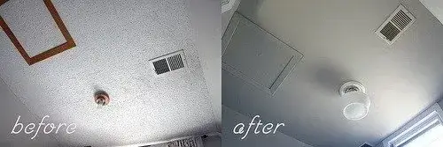 Popcorn ceiling removal in Cumming, Georgia, before and after, by Kimberly Painting