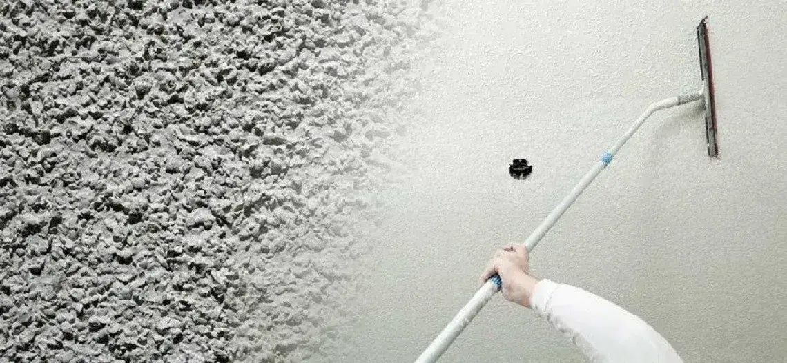 Popcorn ceiling texture close up, before and after