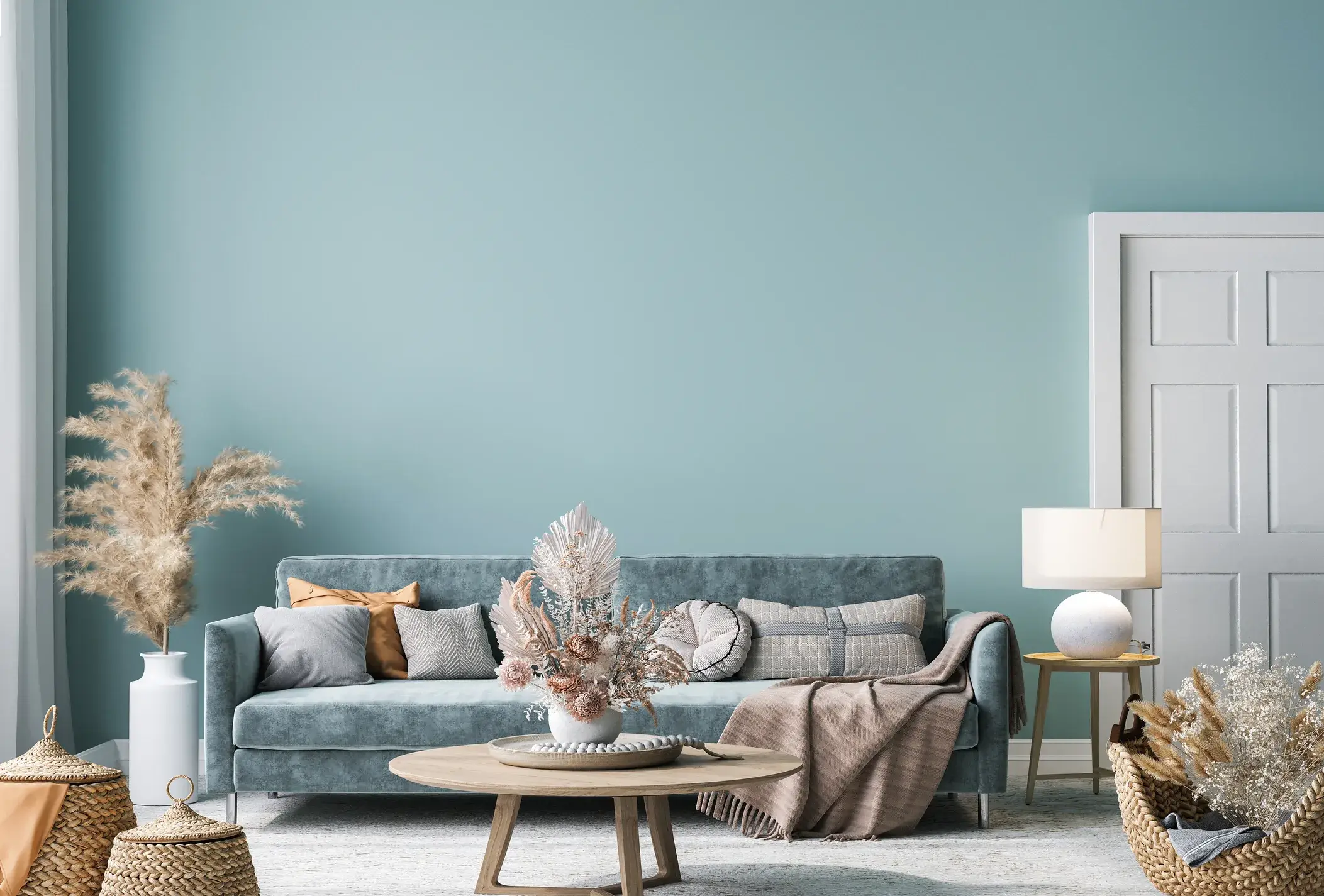 Blue calming and trustworthy waiting room at an office