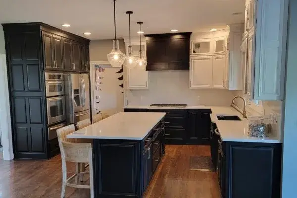 Two-Tone Cabinet Painting-View of Island and Countertops-Kitchen Remodel - Atlanta GA