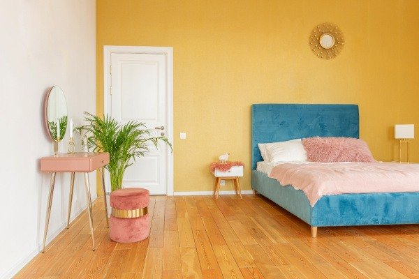 Interior Paint Colors - Yellow wall in bedroom - Smyrna, GA