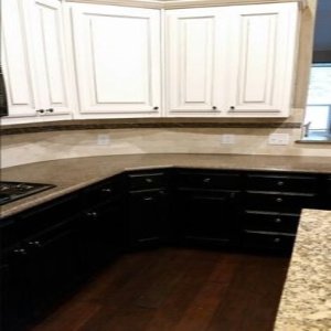 Cabinet Painting - Alpharetta GA - White Cabinets on Top - Black Cabinets on Bottom - Kimberly Painting