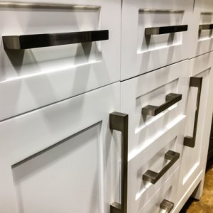 Close Up of White Painted Cabinets - Black Hardware - Windward - Alpharetta GA - Kimberly Painting 300x300