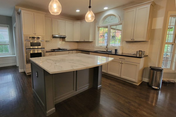 White Kitchen Cabinet Painting - Gray Painted Kitchen Island - Kimberly Painting